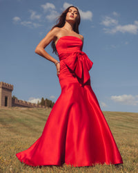 Mac Duggal #21253 red strapless satin mermaid gown