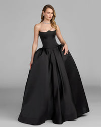 Mac Duggal #21259 black strapless satin corset ball gown