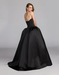 Mac Duggal #21259 black satin corset ball gown back view