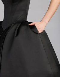 Mac Duggal #21259 black satin ball gown basque waist detail