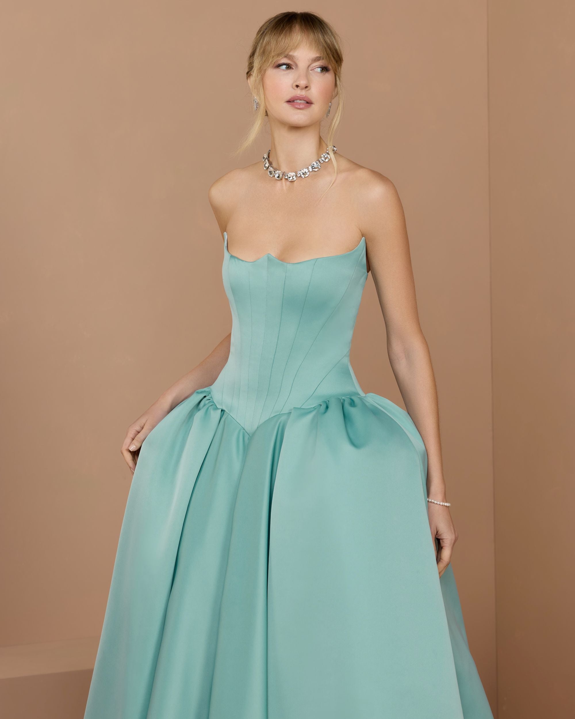Mac Duggal #21259 seafoam ball gown lifestyle full length