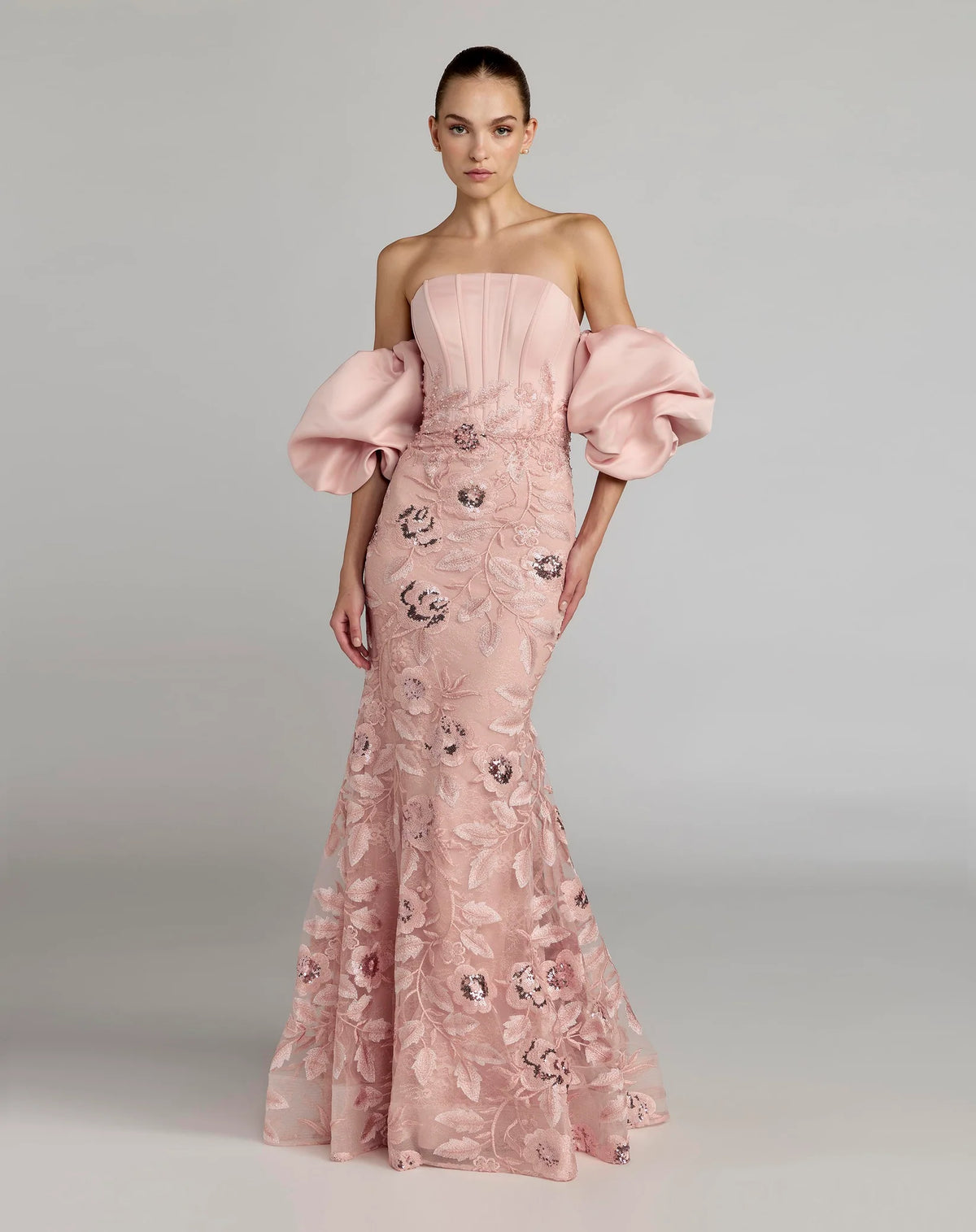 Mac Duggal Pink Satin Off The Shoulder Embroidered Mermaid Gown #21260 Rose