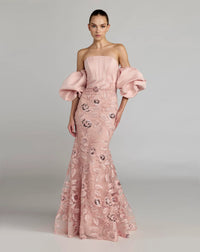 Mac Duggal Pink Satin Off The Shoulder Embroidered Mermaid Gown #21260 Rose