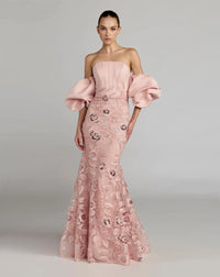 Mac Duggal Pink Satin Off The Shoulder Embroidered Mermaid Gown #21260 