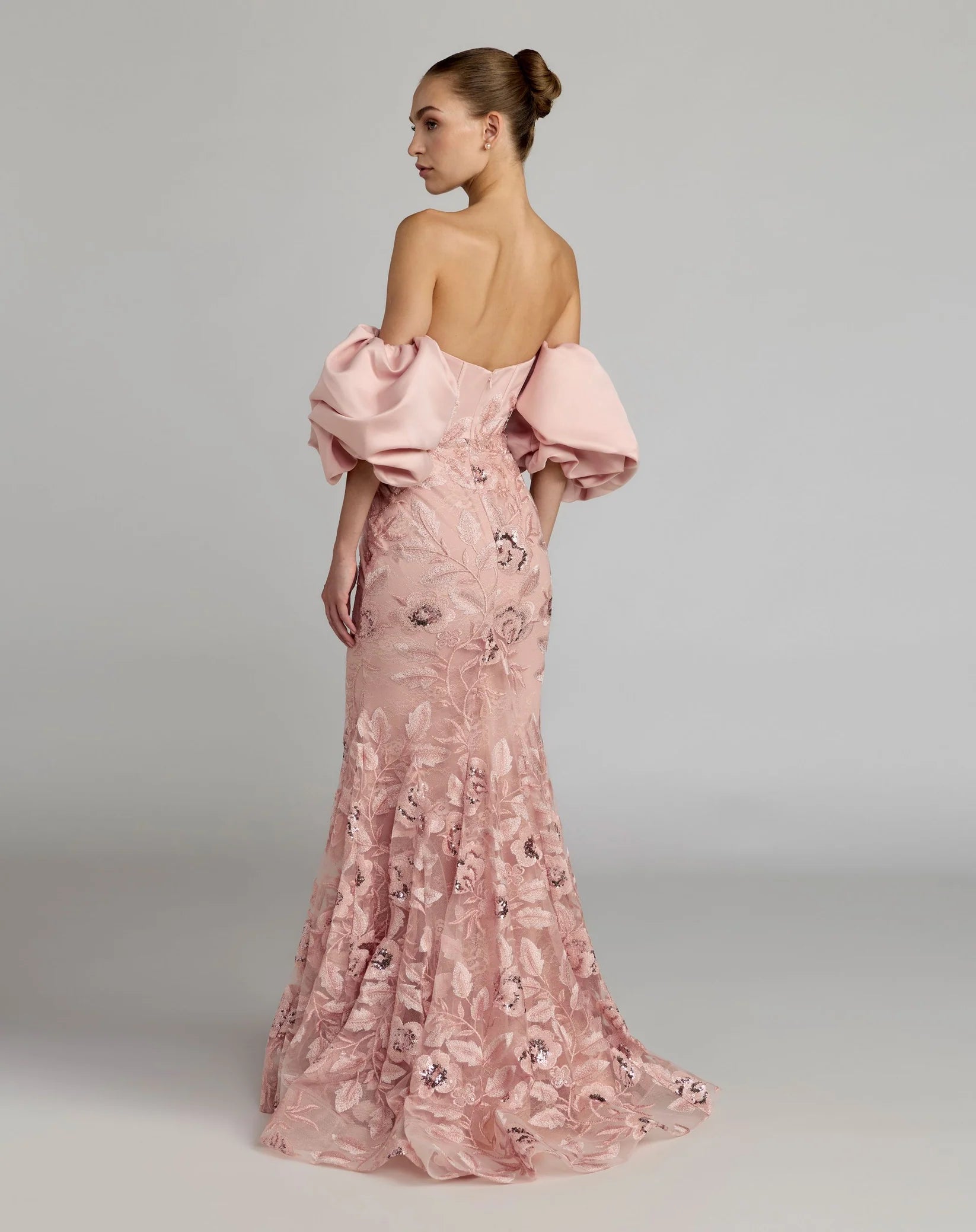 Mac Duggal Pink Satin Off The Shoulder Embroidered Mermaid Gown #21260 Rose