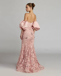 Mac Duggal Pink Satin Off The Shoulder Embroidered Mermaid Gown #21260 