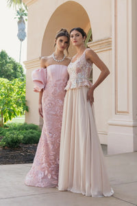 Mac Duggal Pink Satin Off The Shoulder Embroidered Mermaid Gown #21260 