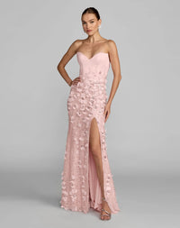 Mac Duggal Blush Pink Floral Satin Strapless Sweetheart Gown With Slit #21261