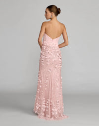 Mac Duggal Blush Pink Floral Satin Strapless Sweetheart Gown With Slit #21261