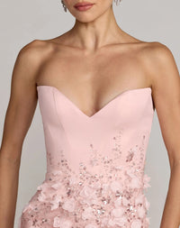 Mac Duggal Blush Pink Floral Satin Strapless Sweetheart Gown With Slit #21261