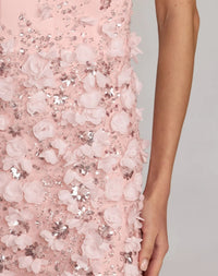 Mac Duggal Blush Pink Floral Satin Strapless Sweetheart Gown With Slit #21261