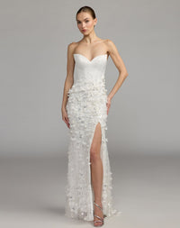 Mac Duggal #21261 Ivory 3D floral strapless sweetheart gown with slit