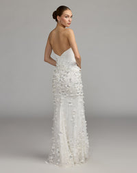 Mac Duggal #21261 Ivory 3D floral strapless sweetheart gown with slit