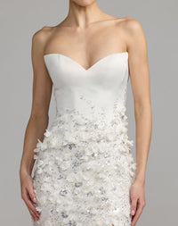Mac Duggal #21261 Ivory 3D floral strapless sweetheart gown with slit