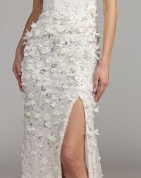 Mac Duggal #21261 Ivory 3D floral strapless sweetheart gown with slit