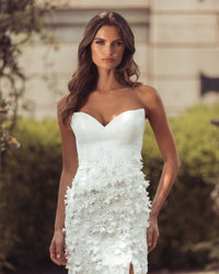 Mac Duggal #21261 ivory 3D floral strapless sweetheart gown with slit