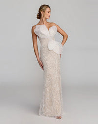 Mac Duggal Ivory Strapless Embellished Column Gown With 3D Petals #21275 Ivory Nude
