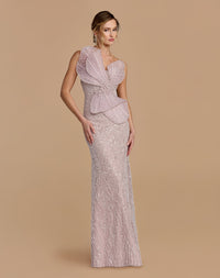 Mac Duggal Purple Strapless Embellished Column Gown With 3D Petals #21275 Mocha