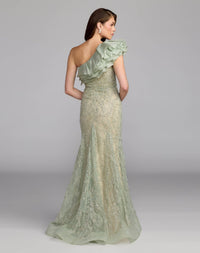 Embellished Lace One Shoulder Trumpet Gown