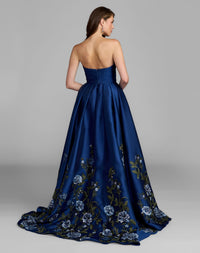 Floral Embroidered Mikado Strapless Ball Gown