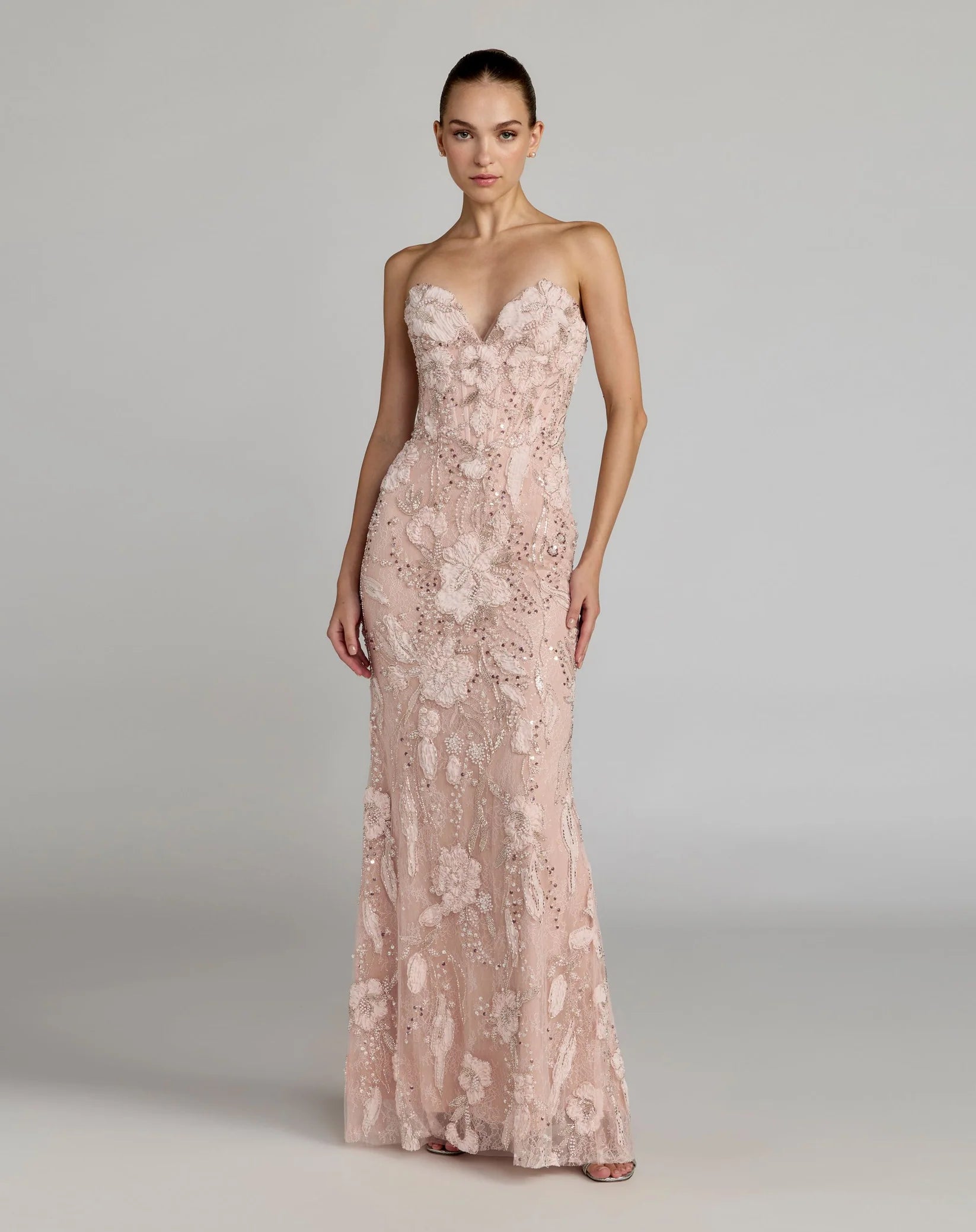 Mac Duggal Pink Embellished Lace Strapless Sweetheart Gown #21283