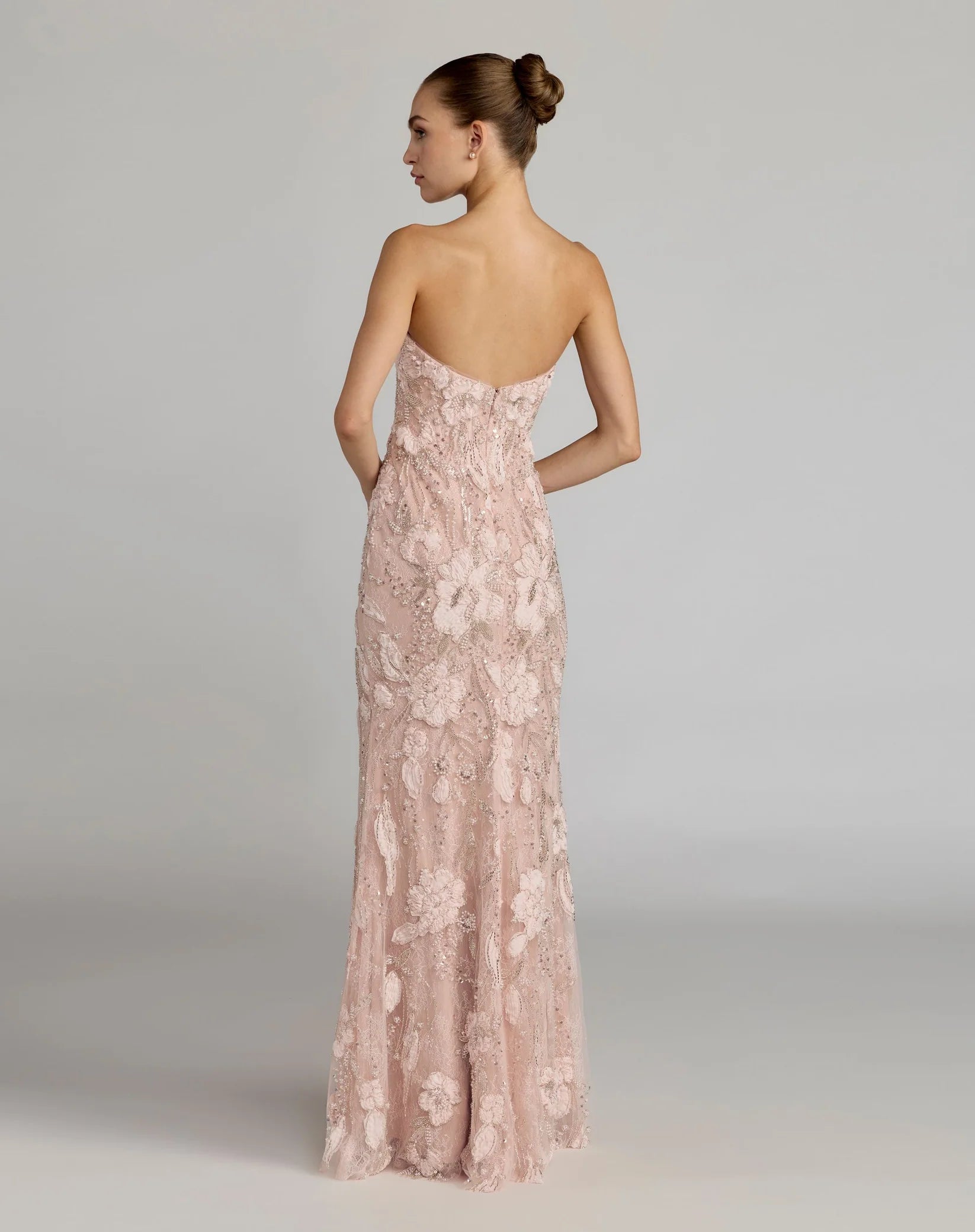 Mac Duggal Pink Embellished Lace Strapless Sweetheart Gown #21283