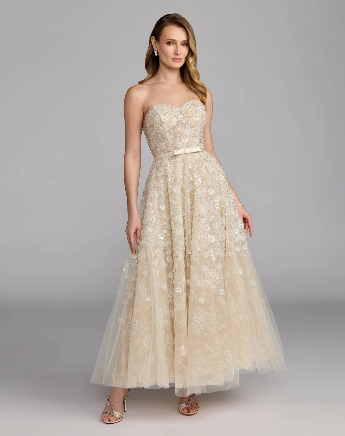 Mac Duggal Ivory Strapless Embellished Lace A-Line Midi Dress #21286 Oyster Shaide Boutique Mac Duggal Ivory Strapless Embellished Lace A-Line Midi Dress #21286 Oyster Shaide Boutique