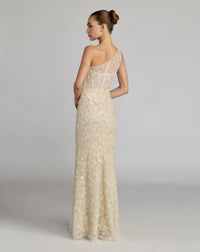 Mac Duggal Beige Embellished One Shoulder Column Gown #21287 Oyster Nude Bodice Gown