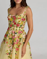 Mac Duggal Yellow Embroidered Tulle A-Line Midi Dress #21294 