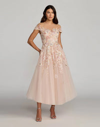 Mac Duggal 21296 Blush Multi Floral Print Sleeveless Gown with Plunging V-Neckline and A-Line Skirt