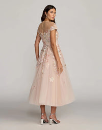 Mac Duggal 21296 Blush Multi Floral Print Sleeveless Gown with Plunging V-Neckline and A-Line Skirt