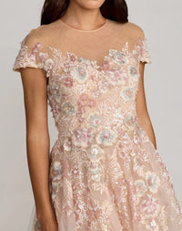 Mac Duggal 21296 Blush Multi Floral Print Sleeveless Gown with Plunging V-Neckline and A-Line Skirt