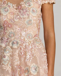Mac Duggal 21296 Blush Multi Floral Print Sleeveless Gown with Plunging V-Neckline and A-Line Skirt