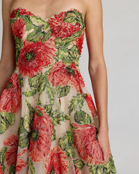 Mac Duggal Beige Strapless Floral Embroidered Midi Dress #21300 Nude Multi