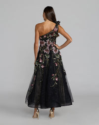 Embroidered Floral One Shoulder A-Line Dress