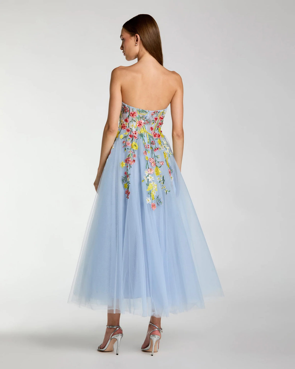 Mac Duggal Periwinkle Blue Strapless Floral Embroidered A-Line Midi Dress #21304 