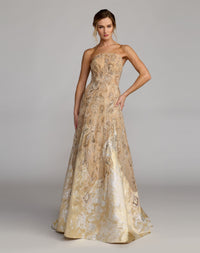 Mac Duggal #21305 Strapless Embellished Brocade A-Line Gown Champagne