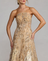 Strapless Embellished Brocade A-Line Gown - Champagne