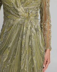 Mac Duggal Pistachio Embellished Mesh Long Sleeve Column Gown #21306