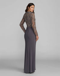 Mac Duggal #21328 charcoal jersey gown back view