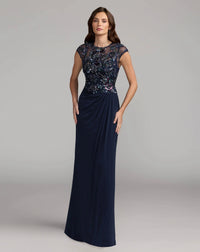 Mac Duggal #21331 Navy Embroidered Cap Sleeve Jersey Gown