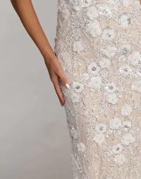 Mac Duggal UK Ivory Nude Embellished Lace Sleeveless Midi Dress #21347 Engagement Dress for Bridal