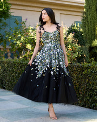 Black Floral Embroidered Sweetheart A-Line Dress - lifestyle alt