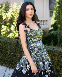 Black Floral Embroidered Sweetheart A-Line Dress - lifestyle zoom