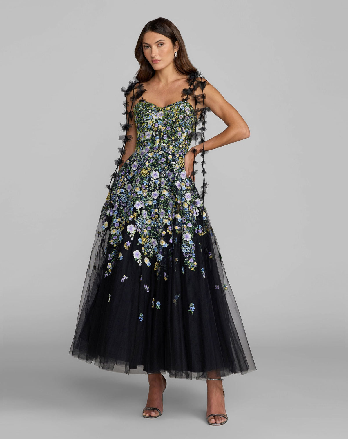 Mac Duggal #21356 Floral Embroidered Sweetheart A-Line Dress Black