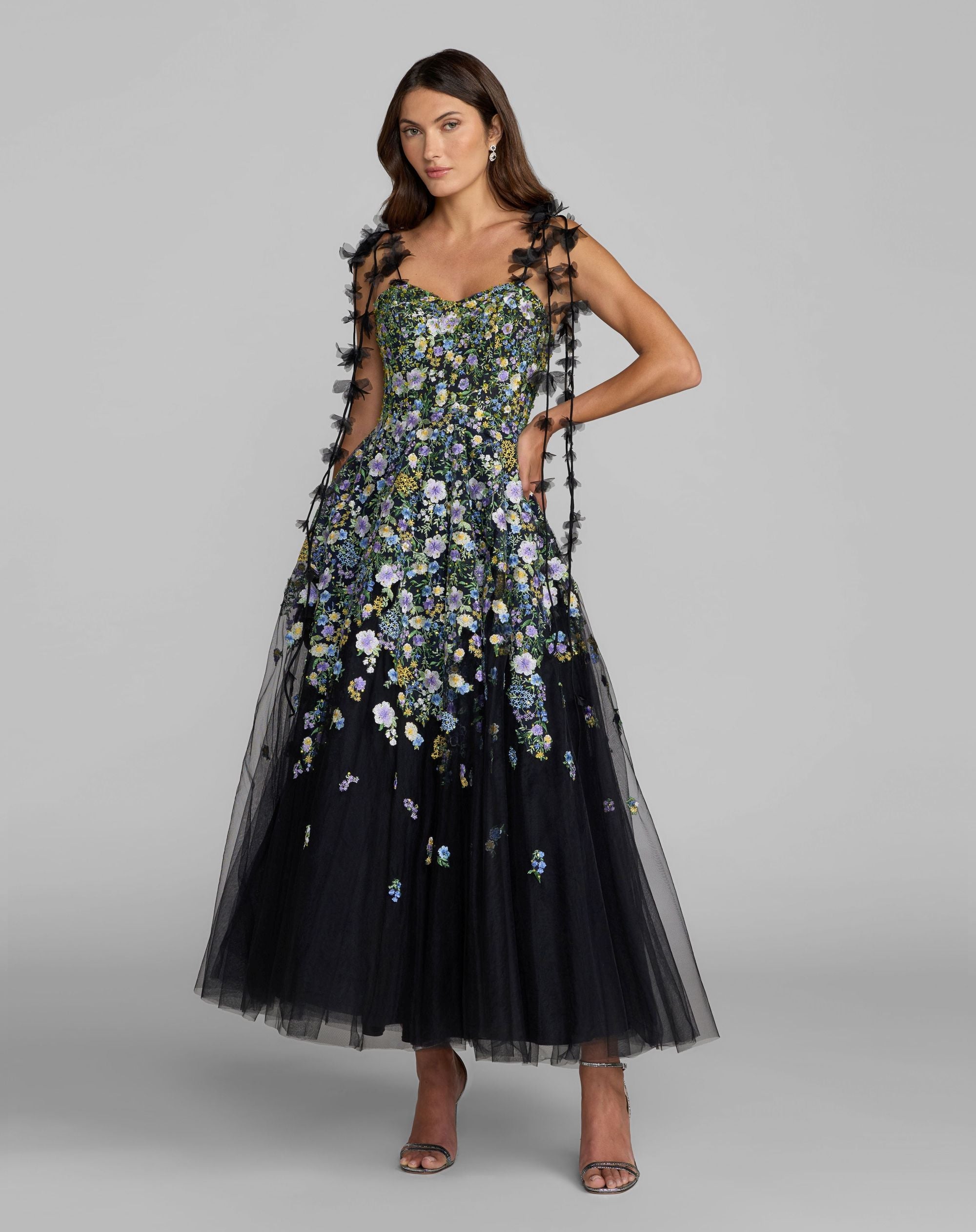 Mac Duggal #21356 Floral Embroidered Sweetheart A-Line Dress Black