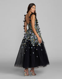 Black Floral Embroidered Sweetheart A-Line Dress - back