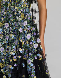Black Floral Embroidered Sweetheart A-Line Dress - detail 2