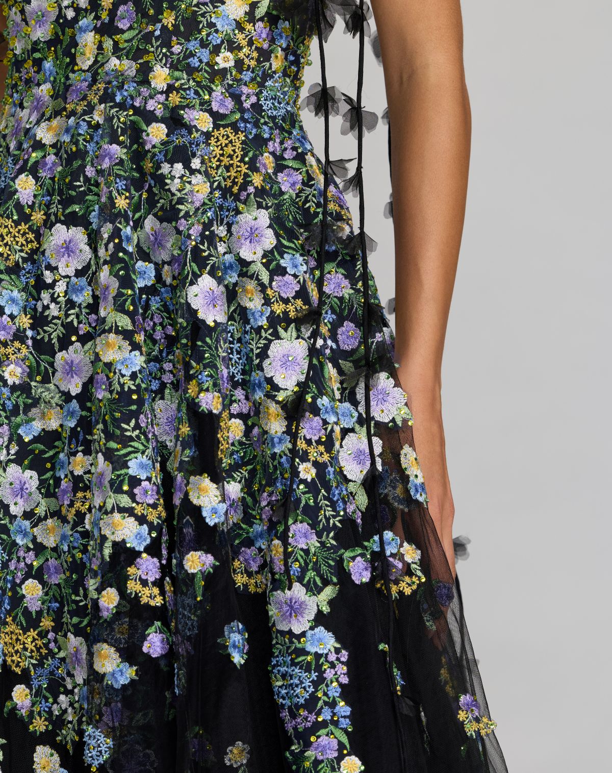 Black Floral Embroidered Sweetheart A-Line Dress - detail 2