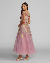 Floral Embroidered Illusion Sweetheart Midi Dress